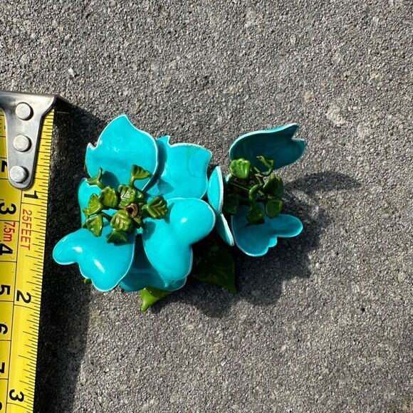 Vintage Enamel Flower Brooch Pin Turquoise Multicolor Retro Unisex Adjustable - Picture 7 of 9